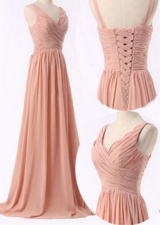 Pink Chiffon Bridesmaid Dresses Lace-Up, Pink Simple Prom Gowns, Party Dresses for Women A-Line Day Work Pink Chiffon Bridesmaid Dresses Lace-Up, Pink Simple Prom Gowns, Party Dresses for Women A-Line Day Work