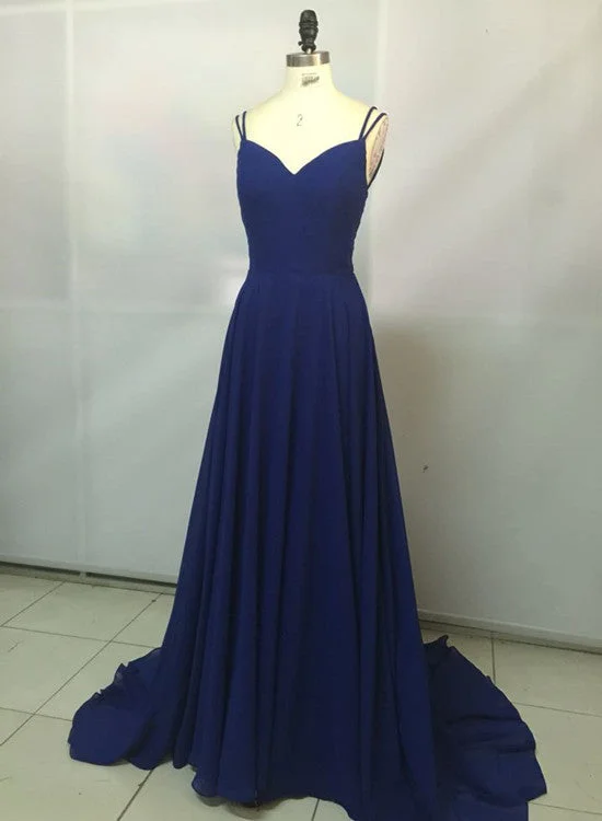 Royal Blue Straps Chiffon Handmade Prom Gowns, Prom Dress , Party Dresses Tunics Satin smooth Royal Blue Straps Chiffon Handmade Prom Gowns, Prom Dress , Party Dresses Tunics Satin smooth
