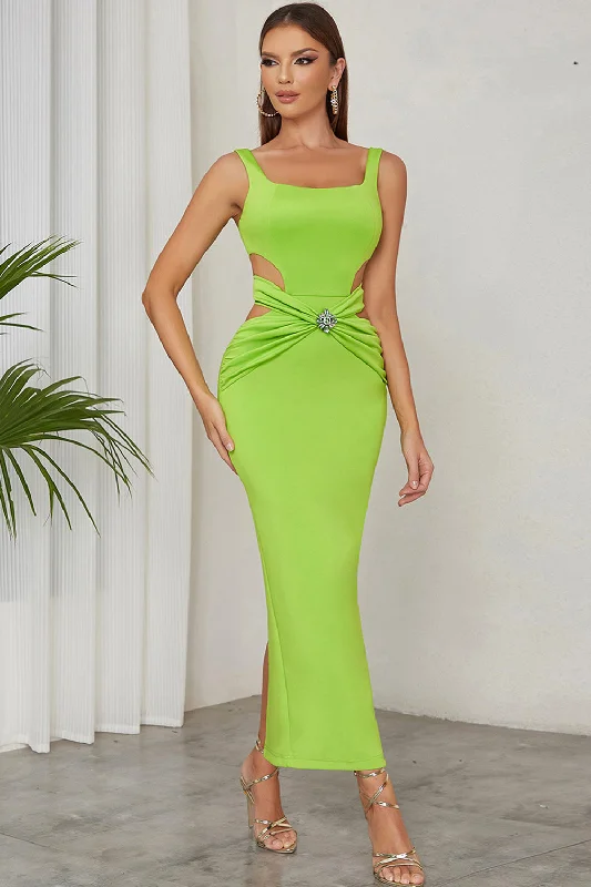 Green A Line Square Neck Hollow Out Pleated Long Formal Party Dress Tunics Plaid country Green A Line Square Neck Hollow Out Pleated Long Formal Party Dress Tunics Plaid country