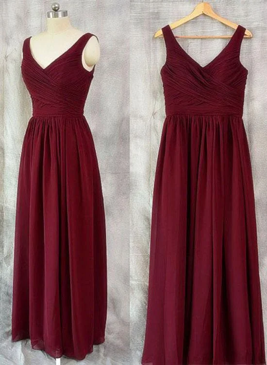 Wine Red Simple Bridesmaid Dresses, Simple Burgundy Chiffon Party Dresses, Formal Gowns Off-the-shoulder Chic Trendy Wine Red Simple Bridesmaid Dresses, Simple Burgundy Chiffon Party Dresses, Formal Gowns Off-the-shoulder Chic Trendy