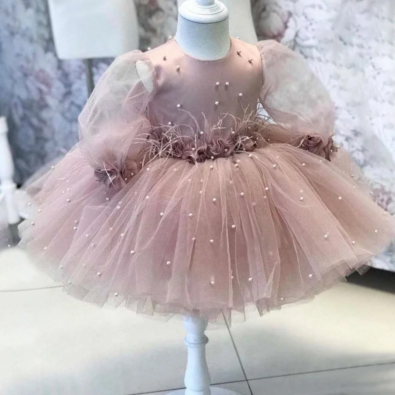 Baby Girl Princess Dress Toddler Bead Bow Puffy Birthday Party Dress Girl Formal Dresses Tunics Corduroy durable