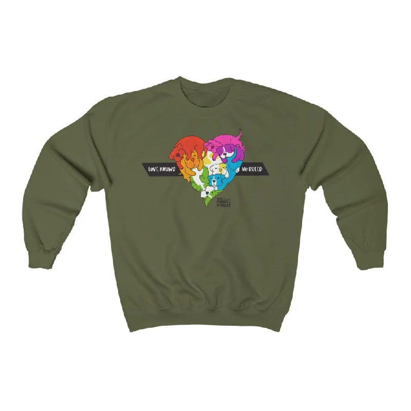 Unisex Heavy Blend™ Crewneck Sweatshirt | Love Knows No Breed | PRIDE Hoodie with Camouflage Military Edgy Unisex Heavy Blend™ Crewneck Sweatshirt | Love Knows No Breed | PRIDE Hoodie with Camouflage Military Edgy