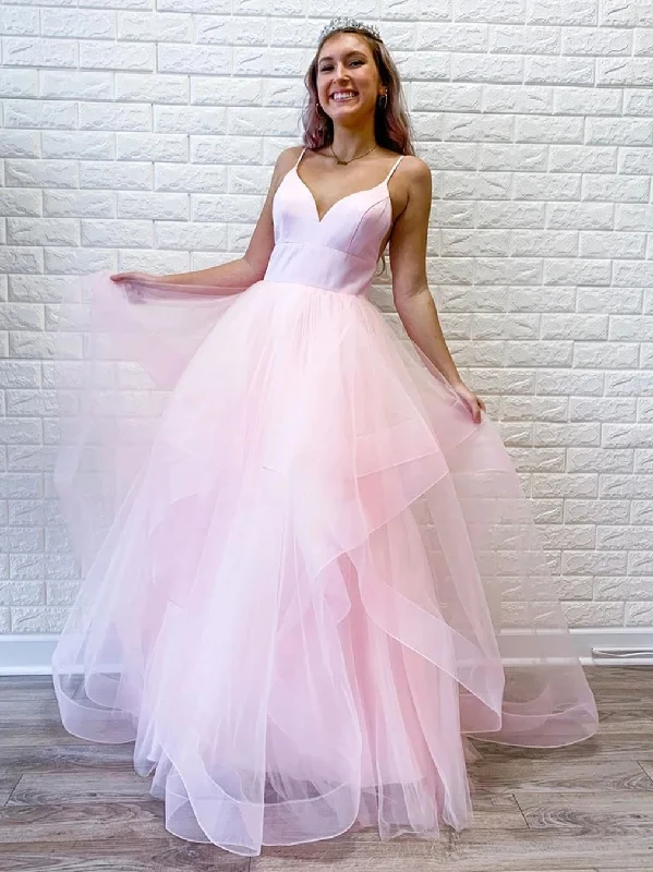 Princess V Neck Long Pink/Light Blue Prom Dresses, Puffy Pink/Light Blue Formal Evening Dresses, Light Blue Party Dresses, Pink Ball Tunics Practical easy-care Princess V Neck Long Pink/Light Blue Prom Dresses, Puffy Pink/Light Blue Formal Evening Dresses, Light Blue Party Dresses, Pink Ball Tunics Practical easy-care