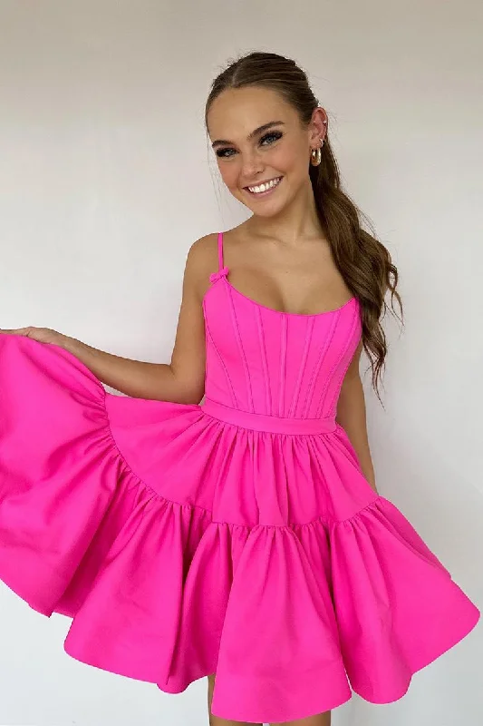 A line Scoop Pink Short Cute Homecoming Dress QH2524 Tunics Recommended stylist
