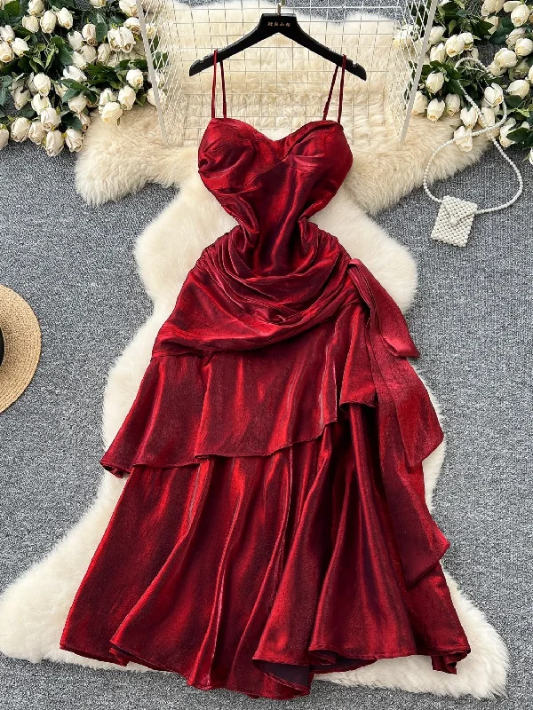 Ruffled Asymmetrical Red Satin Strappy Dress Tunics Favorite customer
