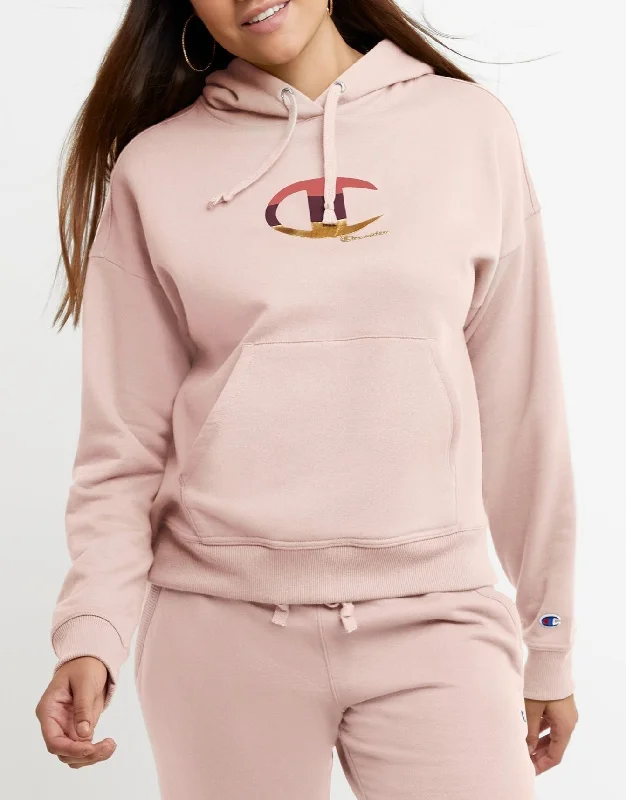 Women's Foil Colorblock Logo Hoodie Hoodie with Crew Neck Simple Timeless