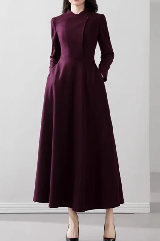 Maxi fit and flare long wool dress 5534 Tunics Bridal satin