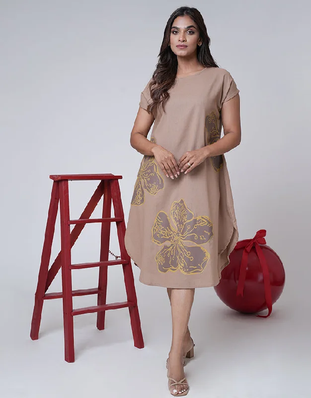Round Neck Dress with Screen Print Tunics Print Colorful