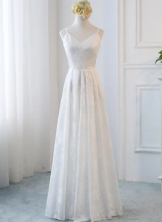 Beautiful Simple Lace White Graduation Party Dresses, Long Formal Gowns, White Prom Dress Tunics Solid Classic