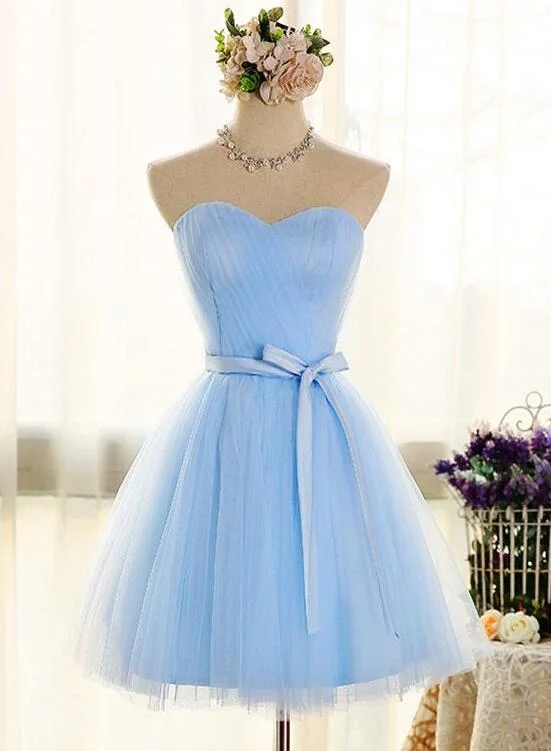 Adorable Light Blue Tulle with Bow Formal Dress, Cute Party Dress 2019, Homecoming Dress Tunics Floral girly