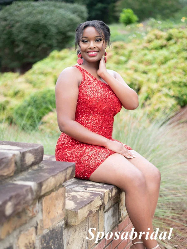Sexy Red Sequin One Shoulder Sleeveless Sheath Mini Dresses/ Homecoming Dresses, PD3602 Stylish Short-Sleeve Mini Dress Sexy Red Sequin One Shoulder Sleeveless Sheath Mini Dresses/ Homecoming Dresses, PD3602 Stylish Short-Sleeve Mini Dress