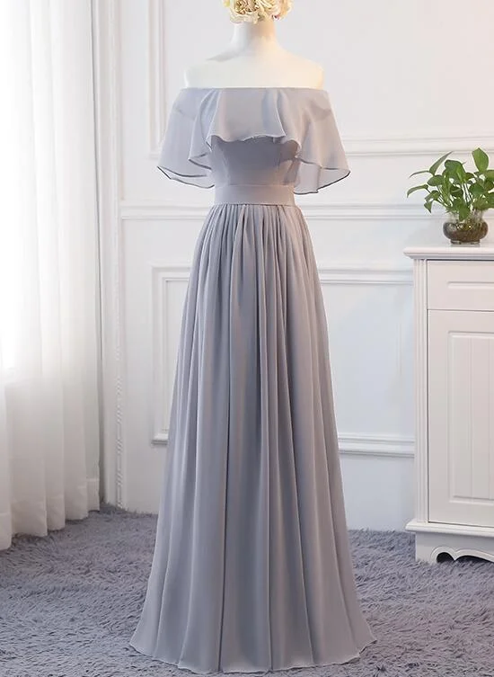 Beautiful Light Grey Chiffon Off Shoulder Party Dress, Long Grey Bridesmaid Dress Tunics Luxurious high-end Beautiful Light Grey Chiffon Off Shoulder Party Dress, Long Grey Bridesmaid Dress Tunics Luxurious high-end