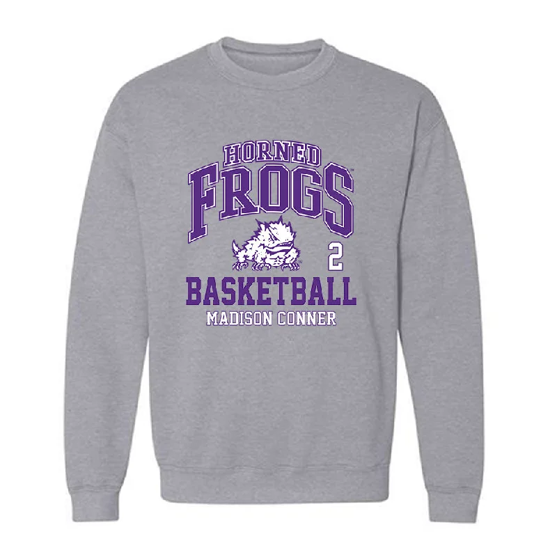 TCU - NCAA Women's Basketball : Madison Conner - Classic Fashion Shersey Crewneck Sweatshirt Hoodie with Hem Drawcord Adjustable Customizable TCU - NCAA Women's Basketball : Madison Conner - Classic Fashion Shersey Crewneck Sweatshirt Hoodie with Hem Drawcord Adjustable Customizable