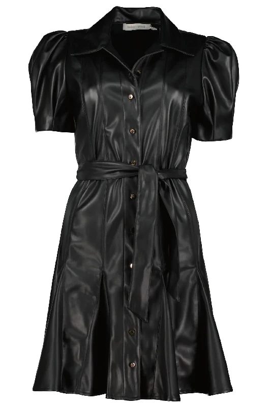 Clea Vegan Leather Dress In Black Tunics Evening elegant