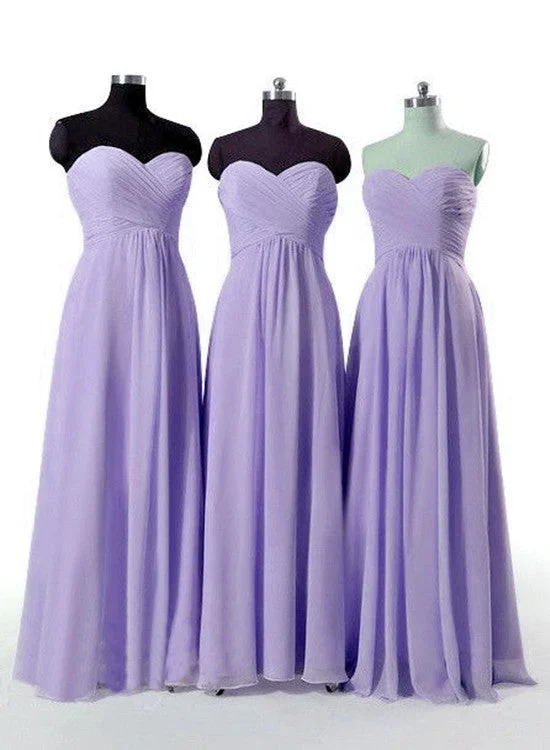 Charming Light Purple Chiffon Bridesmaid Dress, Sweetheart Long Party Dress A-Line Day Work