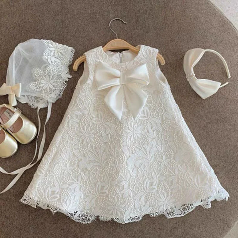 Baptism Dresses Baby Girl Summer Sleeveless Bow Tie Princess Dress Toddler Birthday Party Dress Tunics Leisure comfortable