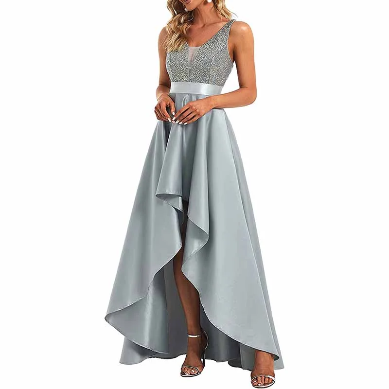 Women's V-Neck A-line High-Low Party Dress Long Evening Dress Bridesmaid Dress Tunics Bridal satin Women's V-Neck A-line High-Low Party Dress Long Evening Dress Bridesmaid Dress Tunics Bridal satin