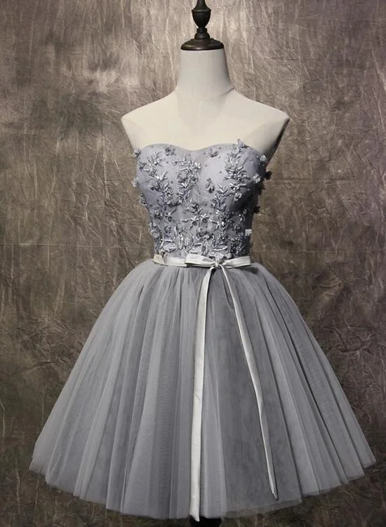 Lovely Tulle Short Grey Tulle Lace Up Short Dresses Homecoming With Applique, Teen Party Dress, Woman Formal Dresses Tunics Bestseller popular Lovely Tulle Short Grey Tulle Lace Up Short Dresses Homecoming With Applique, Teen Party Dress, Woman Formal Dresses Tunics Bestseller popular