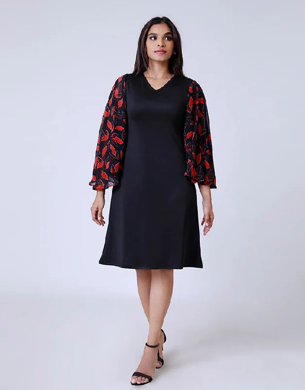 Plain Net Dress with Flared Sleeves Tunics Trendy modern