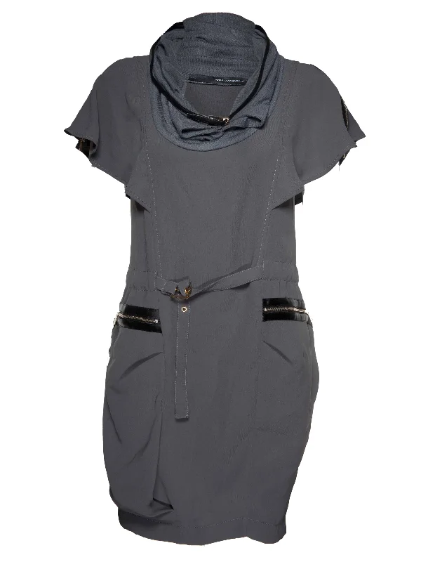 Grey tailored mini dress Trendy Off-Shoulder Dress Mini