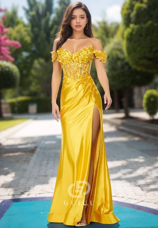 Marigold Sheath Sleeveless Strapless Prom Dress with Appliques Slit Evening Party Dress Peplum Ruffle Cocktail Marigold Sheath Sleeveless Strapless Prom Dress with Appliques Slit Evening Party Dress Peplum Ruffle Cocktail