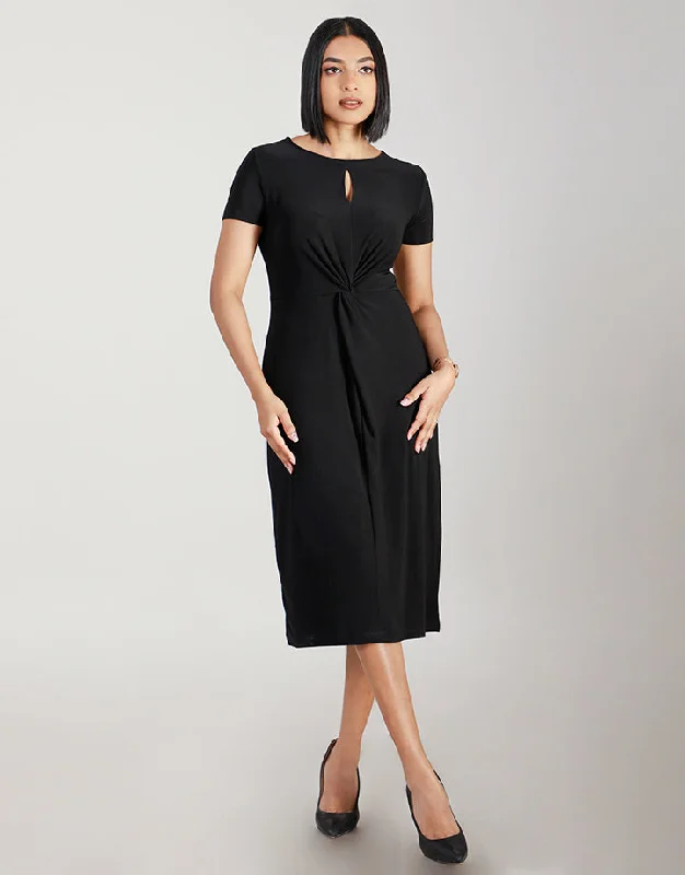 Front Knot Crew Neck Dress Tunics Denim casual