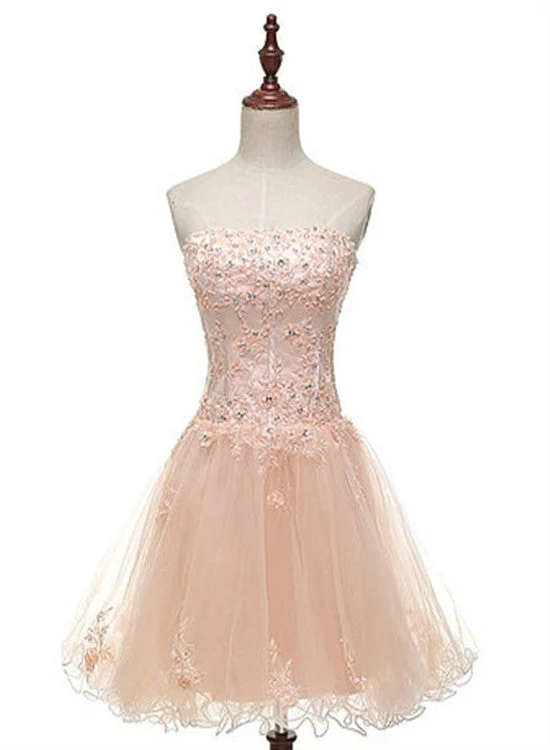 Tulle Pearl Pink Short Lace Applique Homecoming Dresses, Lovely Party Dress Tunics Timeless classic Tulle Pearl Pink Short Lace Applique Homecoming Dresses, Lovely Party Dress Tunics Timeless classic