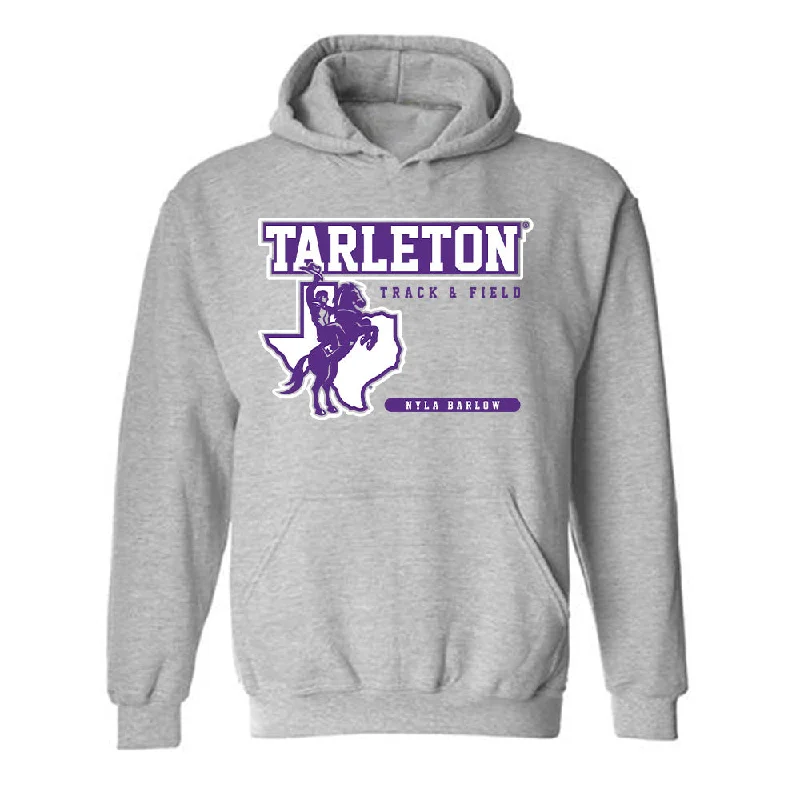 Tarleton State - NCAA Women's Track & Field : Nyla Barlow - Classic Fashion Shersey Hooded Sweatshirt Hoodie with Applique Textured Unique Tarleton State - NCAA Women's Track & Field : Nyla Barlow - Classic Fashion Shersey Hooded Sweatshirt Hoodie with Applique Textured Unique