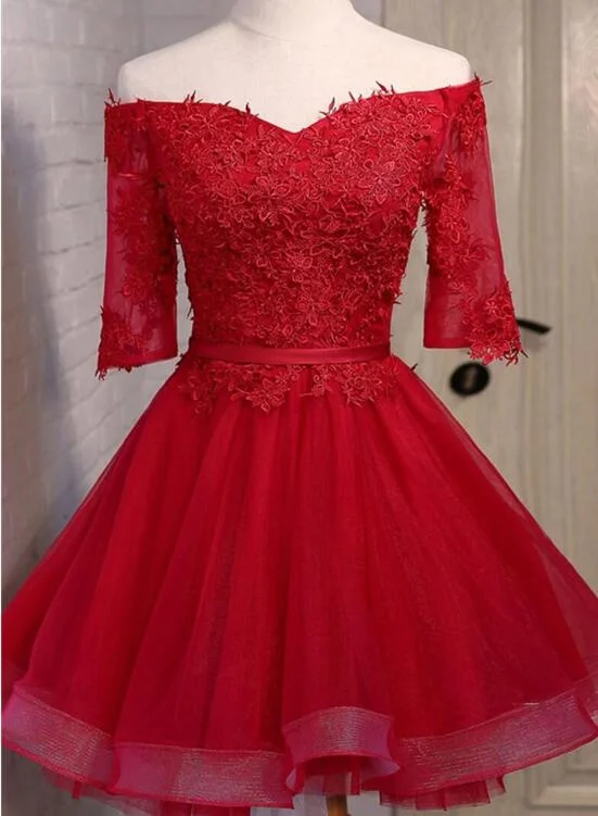 Red Short Prom Dresses , Short Sleeves Off Shoulder Party Dresses, Red Homecoming Dresses Bodycon Fitted Nightout Red Short Prom Dresses , Short Sleeves Off Shoulder Party Dresses, Red Homecoming Dresses Bodycon Fitted Nightout