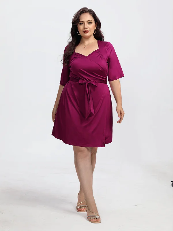Plus Crisscross Ruched Belted Half Sleeve Party Dress Bodycon Fitted Nightout
