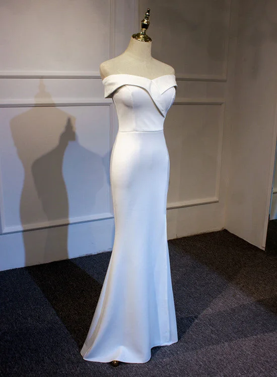 Elegant White Off Shoulder Slit Mermaid Party Dress, White Party Gown Sequined Elegant Party Elegant White Off Shoulder Slit Mermaid Party Dress, White Party Gown Sequined Elegant Party