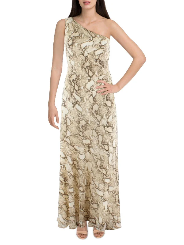 Womens Georgette Snake Print Evening Dress Elegant Long Evening