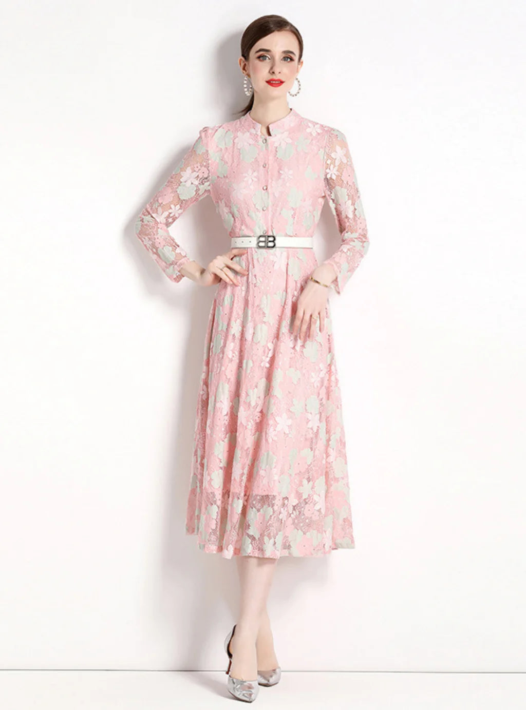 PINK LACE LONG SLEEVE PARTY DRESS Tunics Occasion special