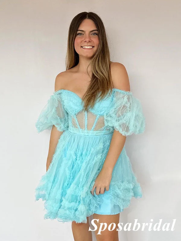 Sexy Tulle Off Shoulder A-Line Mini Dresses/ Homecoming Dresses, PD3586 Elegant Lace Mini Dress Sexy Tulle Off Shoulder A-Line Mini Dresses/ Homecoming Dresses, PD3586 Elegant Lace Mini Dress