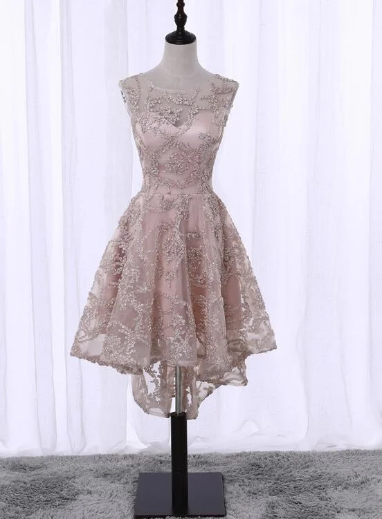 Lovely Pearl Pink High Low Homecoming Dress , Cute Party Dresses Tunics Long Elegant Lovely Pearl Pink High Low Homecoming Dress , Cute Party Dresses Tunics Long Elegant