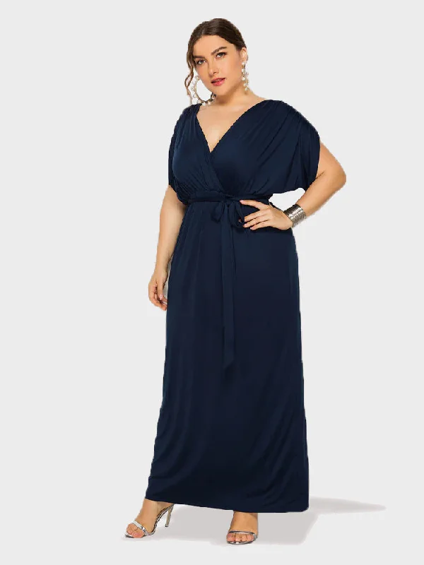 Plus Dolman Sleeve Wrap Maxi Party Dress Sequined Elegant Party