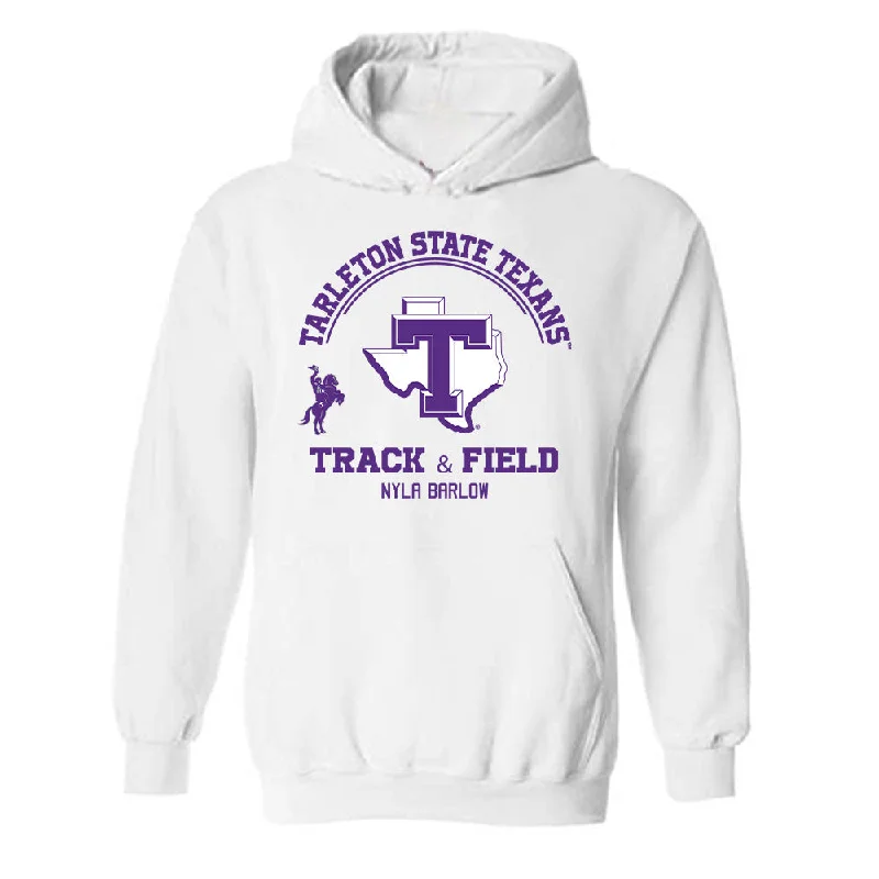 Tarleton State - NCAA Women's Track & Field : Nyla Barlow - Classic Fashion Shersey Hooded Sweatshirt Hoodie with Patch Decorative Personalized Tarleton State - NCAA Women's Track & Field : Nyla Barlow - Classic Fashion Shersey Hooded Sweatshirt Hoodie with Patch Decorative Personalized
