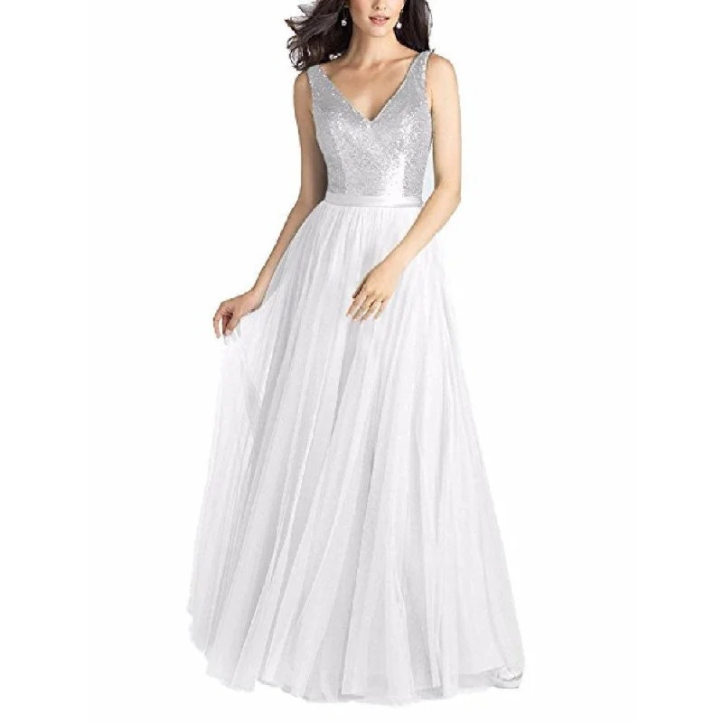 sd-hk Sequin Evening Gowns V Neck Sleeveless Prom Party Dress Tunics Winter warm