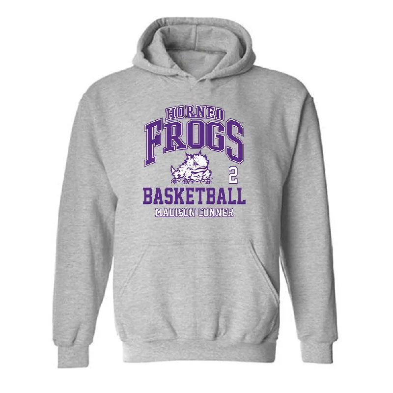 TCU - NCAA Women's Basketball : Madison Conner - Classic Fashion Shersey Hooded Sweatshirt Hoodie with Front Slit Layering Stylish TCU - NCAA Women's Basketball : Madison Conner - Classic Fashion Shersey Hooded Sweatshirt Hoodie with Front Slit Layering Stylish