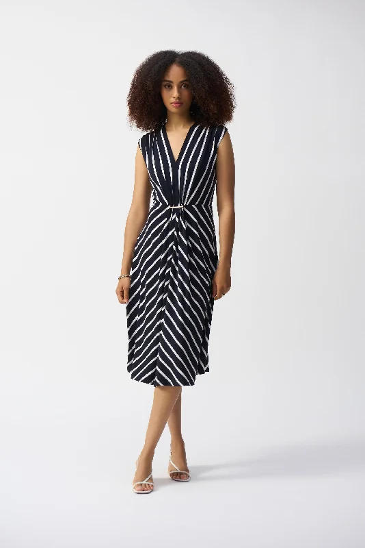 Joseph Ribkoff Silky Knit Stripe Fit And Flare Dress Tunics Yoga stretchy