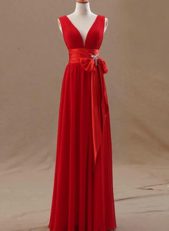 Red Chiffon Bridesmaid Dress, Simple Party Dress, A-line Party Dress Tunics Luxurious premium Red Chiffon Bridesmaid Dress, Simple Party Dress, A-line Party Dress Tunics Luxurious premium