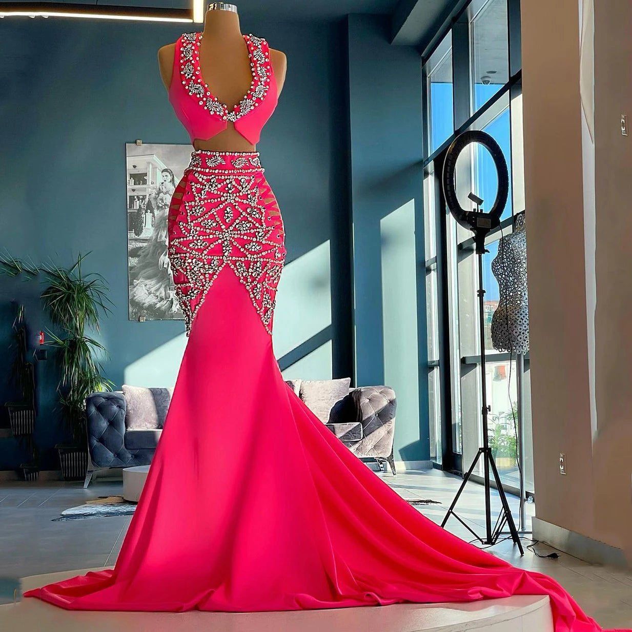 Sexy Two-Piece Mermaid Party Dress with Crystals and Pearls Tunics Cozy comfortable