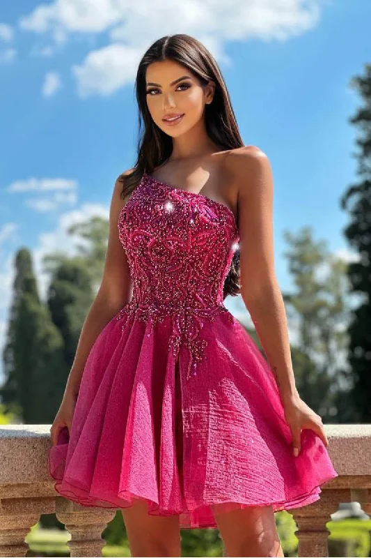 A Line One Shoulder Beads Short Homecoming Dress Party Gown QH2485 Tunics stripes playful A Line One Shoulder Beads Short Homecoming Dress Party Gown QH2485 Tunics stripes playful