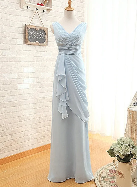 Beautiful Light Blue Bridesmaid Dresses, Chiffon Wedding Party Dresses, Prom Dresses Turtleneck Neckline Stylish Beautiful Light Blue Bridesmaid Dresses, Chiffon Wedding Party Dresses, Prom Dresses Turtleneck Neckline Stylish
