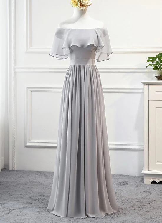 Beautiful Simple Grey Chiffon Long Formal Dress, Grey Party Dress, Grey Bridesmaid Dresses Tunics Custom made Beautiful Simple Grey Chiffon Long Formal Dress, Grey Party Dress, Grey Bridesmaid Dresses Tunics Custom made