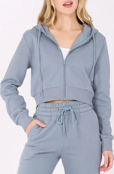 Cropped Zip Up Hoodie Hoodie with Ribbed Neckline Snug Warm