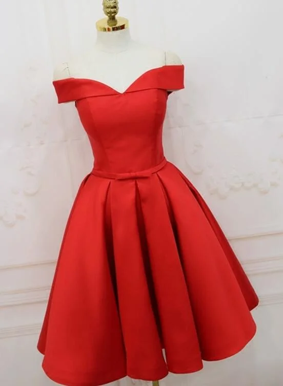 Red Satin Knee Length Party Dress, Beautiful Formal Dress, Red Homecoming Dress Tunics Occasion special Red Satin Knee Length Party Dress, Beautiful Formal Dress, Red Homecoming Dress Tunics Occasion special