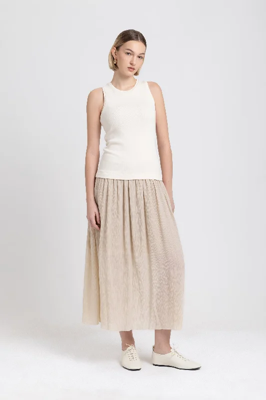 Light beige jersey & lyocell day dress Maxi Flowy Bohemian