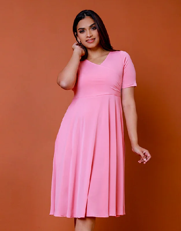 Short Sleeves Crossover Neck Dress with A-Line Tunics Recommended stylist