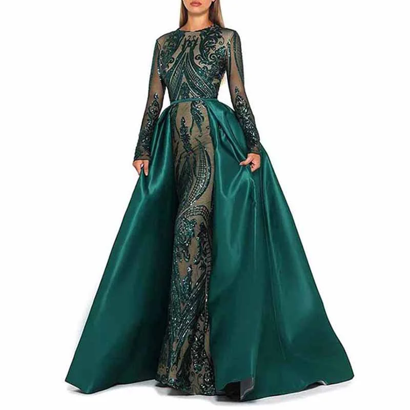Women Satin Mermaid Prom Evening Party Dress Gown Detachable Train Tunics Formal black Women Satin Mermaid Prom Evening Party Dress Gown Detachable Train Tunics Formal black